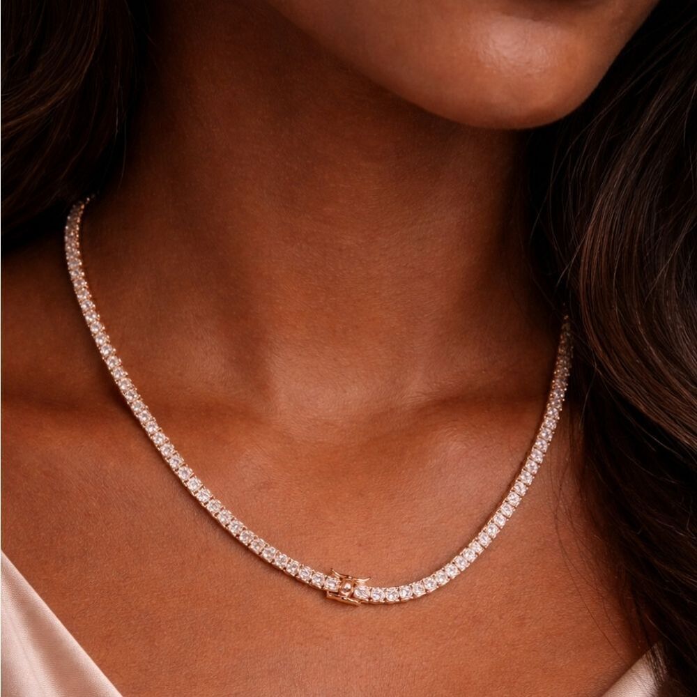 18" Tennis Necklace in Rose Gold